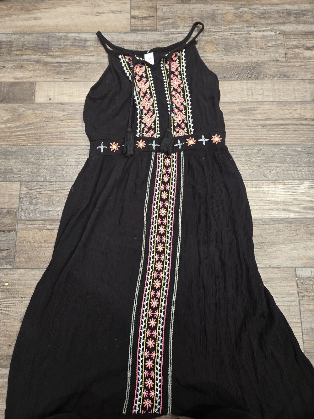 Justice Black Maxi Dress with Pink & Green Embroidery